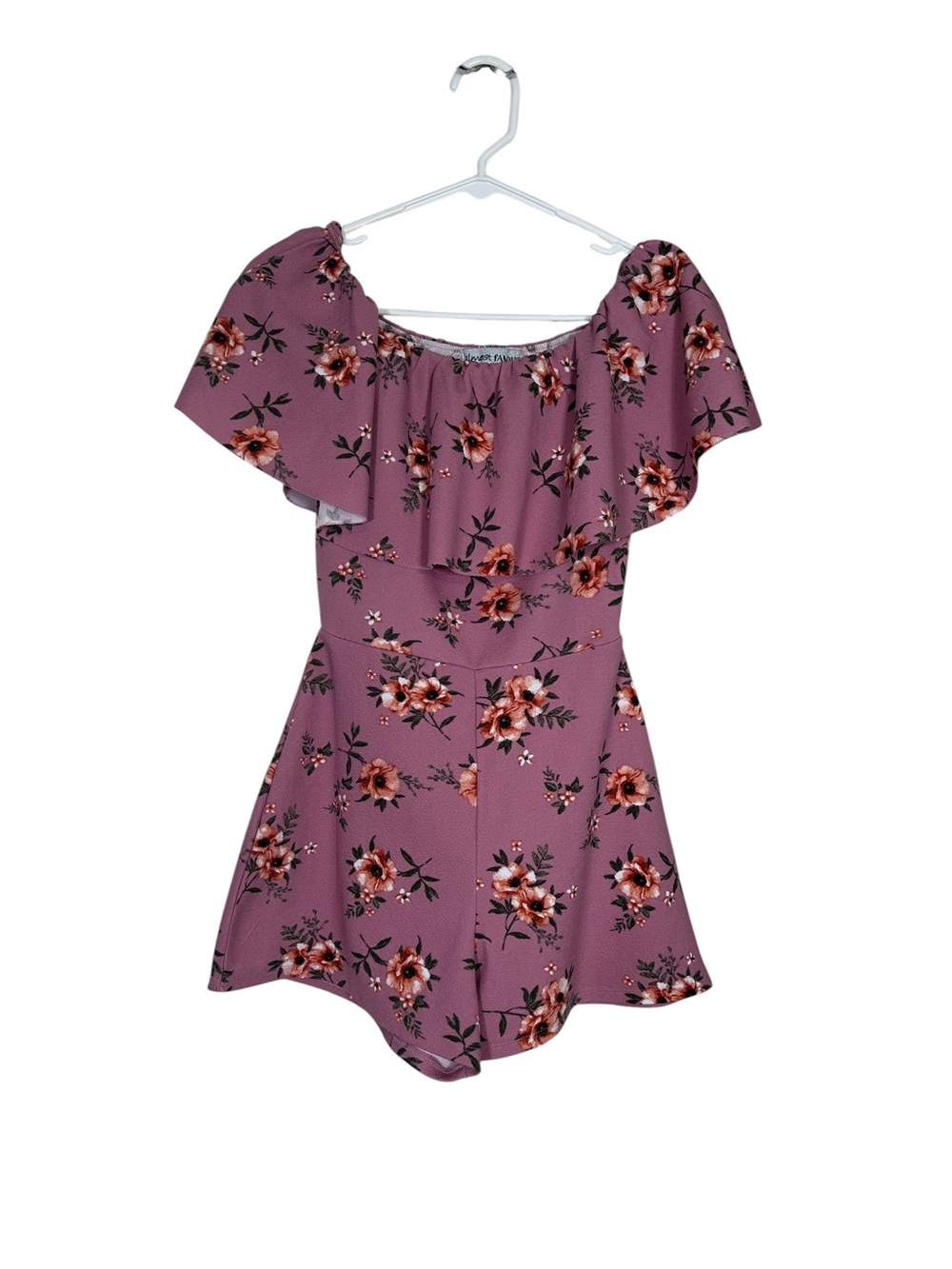 Almost Famous Floral Off Shoulder Ruffle Romper Small Mauve Boho Cottagecore